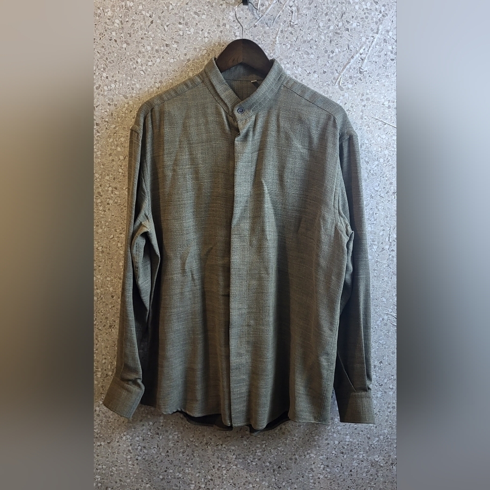 PAL ZILER VINTAGE, Business Dress Shirt For Men, Grayish Green,Wool/Rayon,Size L